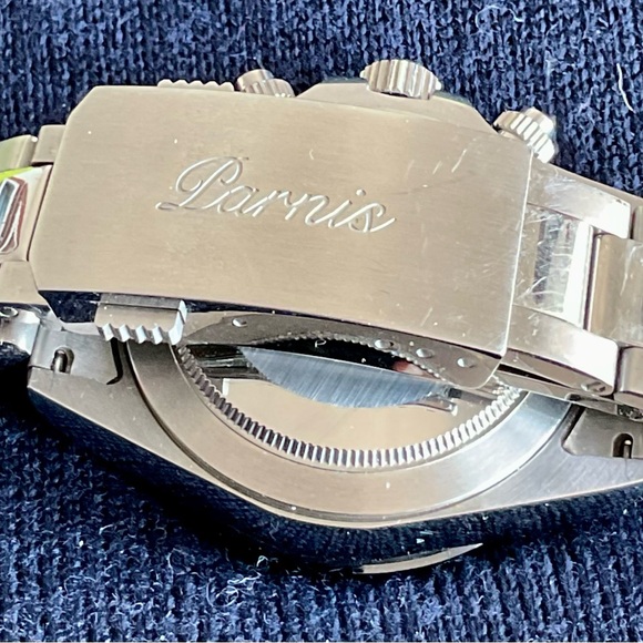 EUC Parnis 39mm Quartz Panda Chronograph w Tachymeter Date S/S Bracelet Links+ - Picture 8 of 9